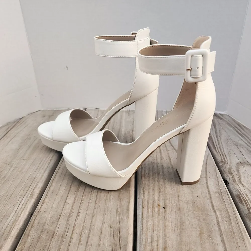 Dream Pairs White Platform Open Toe Buckle Chunky Women Size8 Shoe with 4